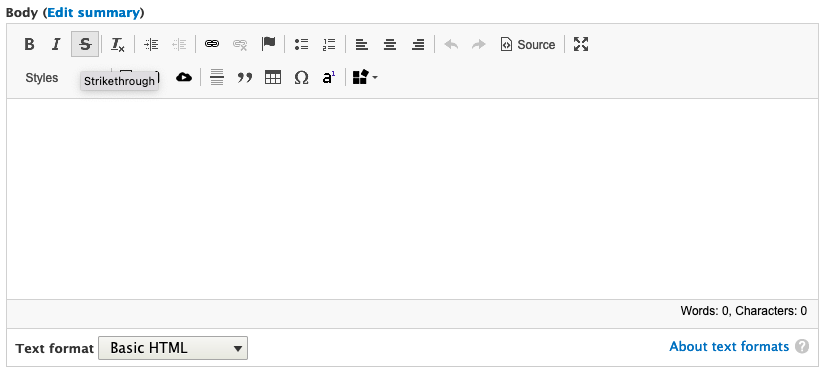 body field or WYSIWYG interface
