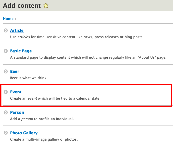 Add events from content list