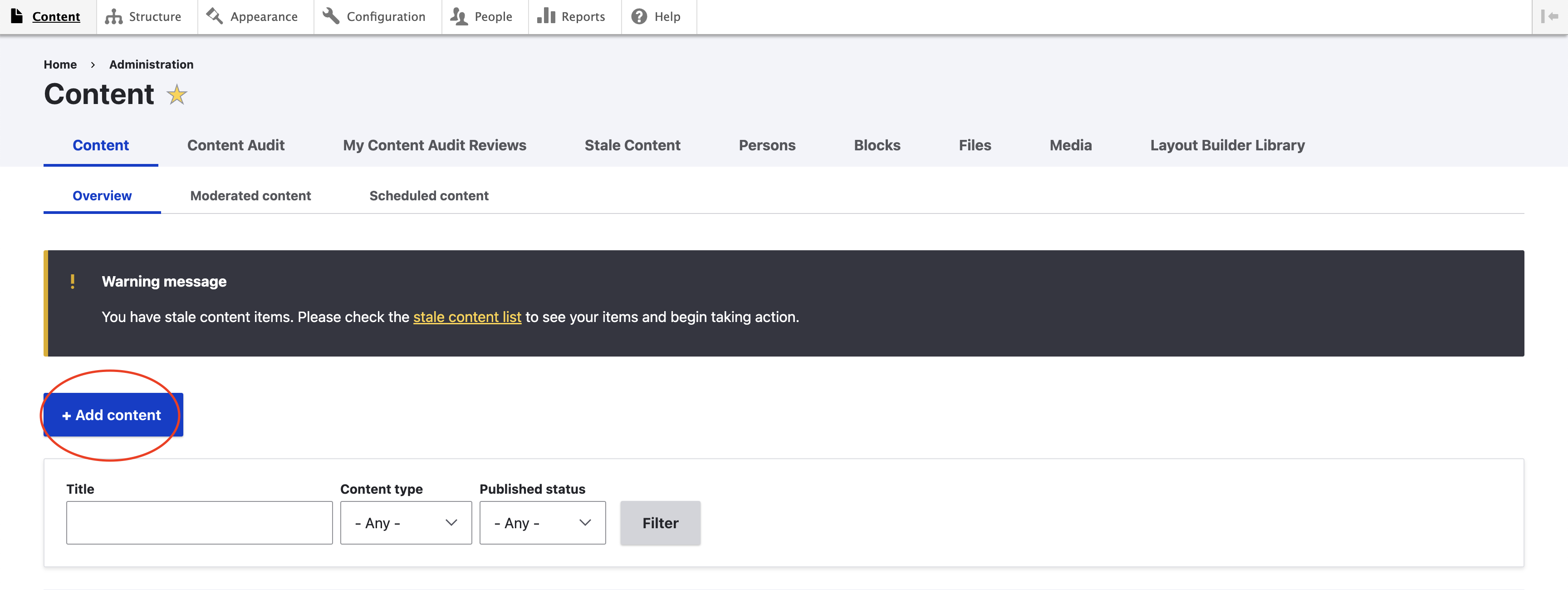 Adding Content within department website