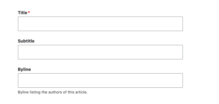 screenshot of title, subtitle and byline boxes